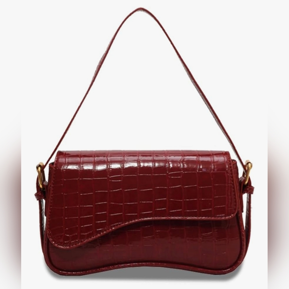 Elegant Red Croc-Embossed‎ Shoulder Bag